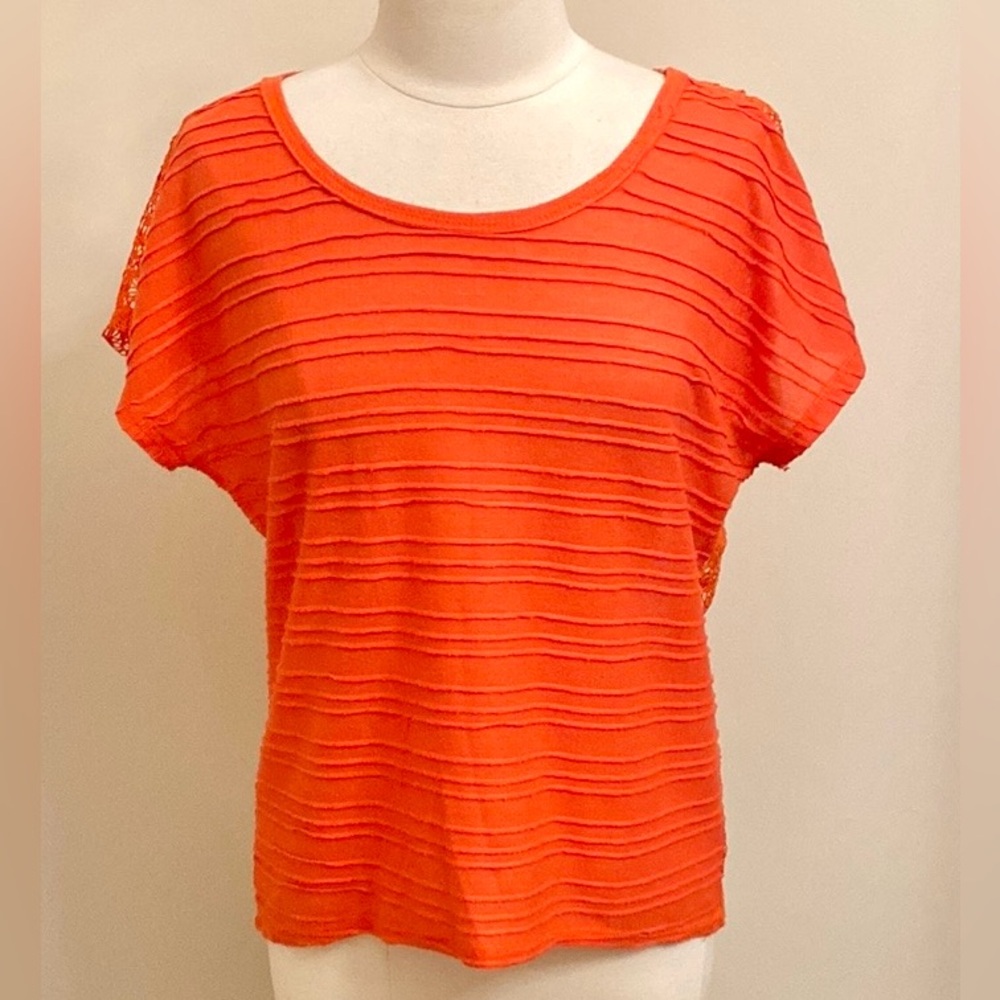 Maurices Orange L Ribbed Front Crochet Back Casual Boho Festival Open Knit Top